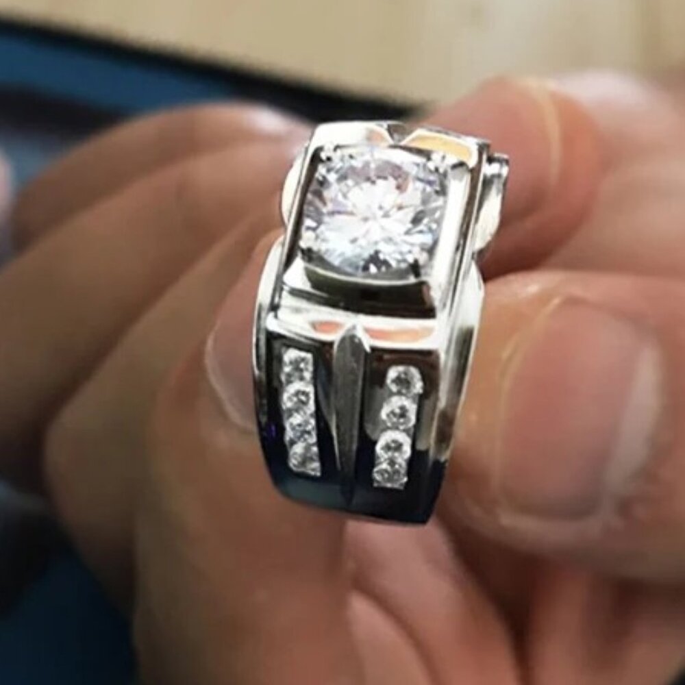 🆕 Stunning Lg. Men's 2.50 CTW. Diamond Ring, Stamped 925 Sterling Silver 🆕 - Picture 3 of 10